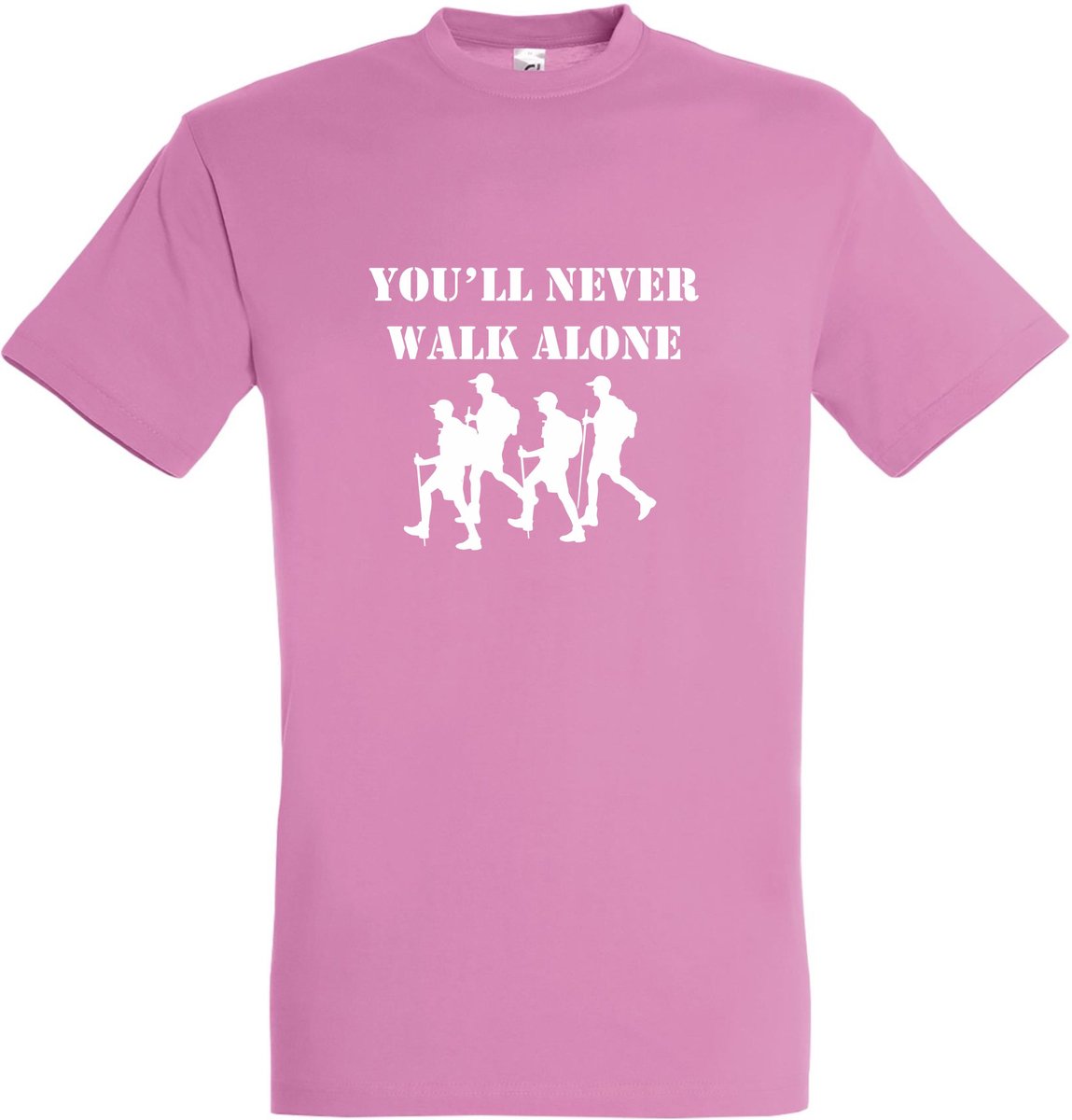 T-shirt Youll never walk alone |Wandelvierdaagse | vierdaagse Nijmegen | Roze woensdag | Roze | maat XS